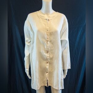 CTC White 100% Linen Tunic Top with Mother of Pearl Buttons- medium EUC